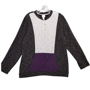 Weekends by Chico's‎ Pullover Top Size 2 L Half Zip Color Block Purple Gray